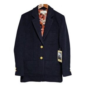 TROVATA Sutton Navy Blue Wool Blend Blazer Gold Button Tailored Fit M